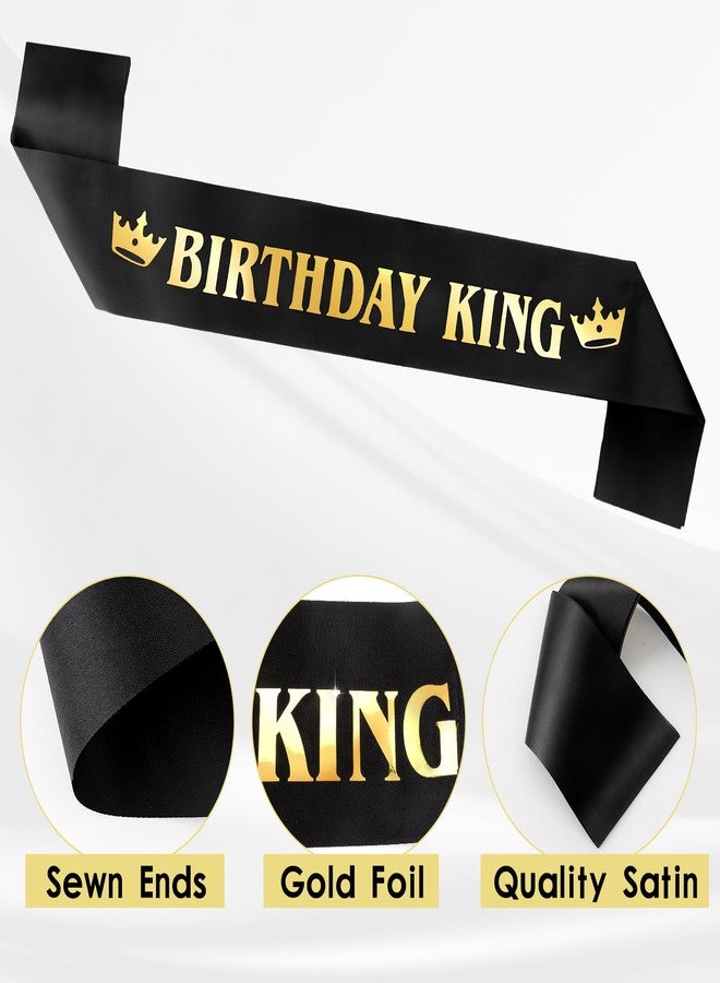 UlZDVUli Birthday King Crown, Birthday King Headband Tiara Sash Accessories Set for Men, Gold Black Crown Sash Decorations Party Favors for Boy - Image 4